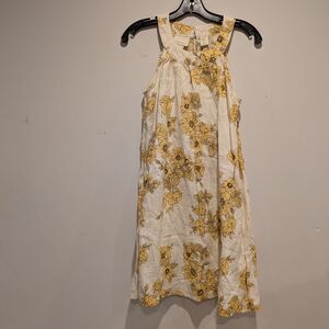 Cynthia Rowley Linen Dress Halter Yellow Floral Design Loose Fit Cottagecore XS